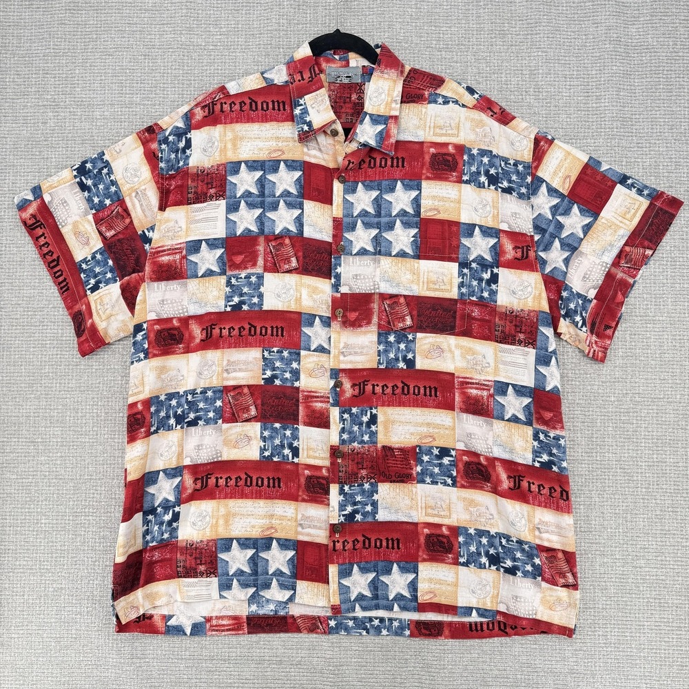 High Seas Shirt Mens 2XL Multicolor Flag Cotton Button Up Short Sleeve Patriotic